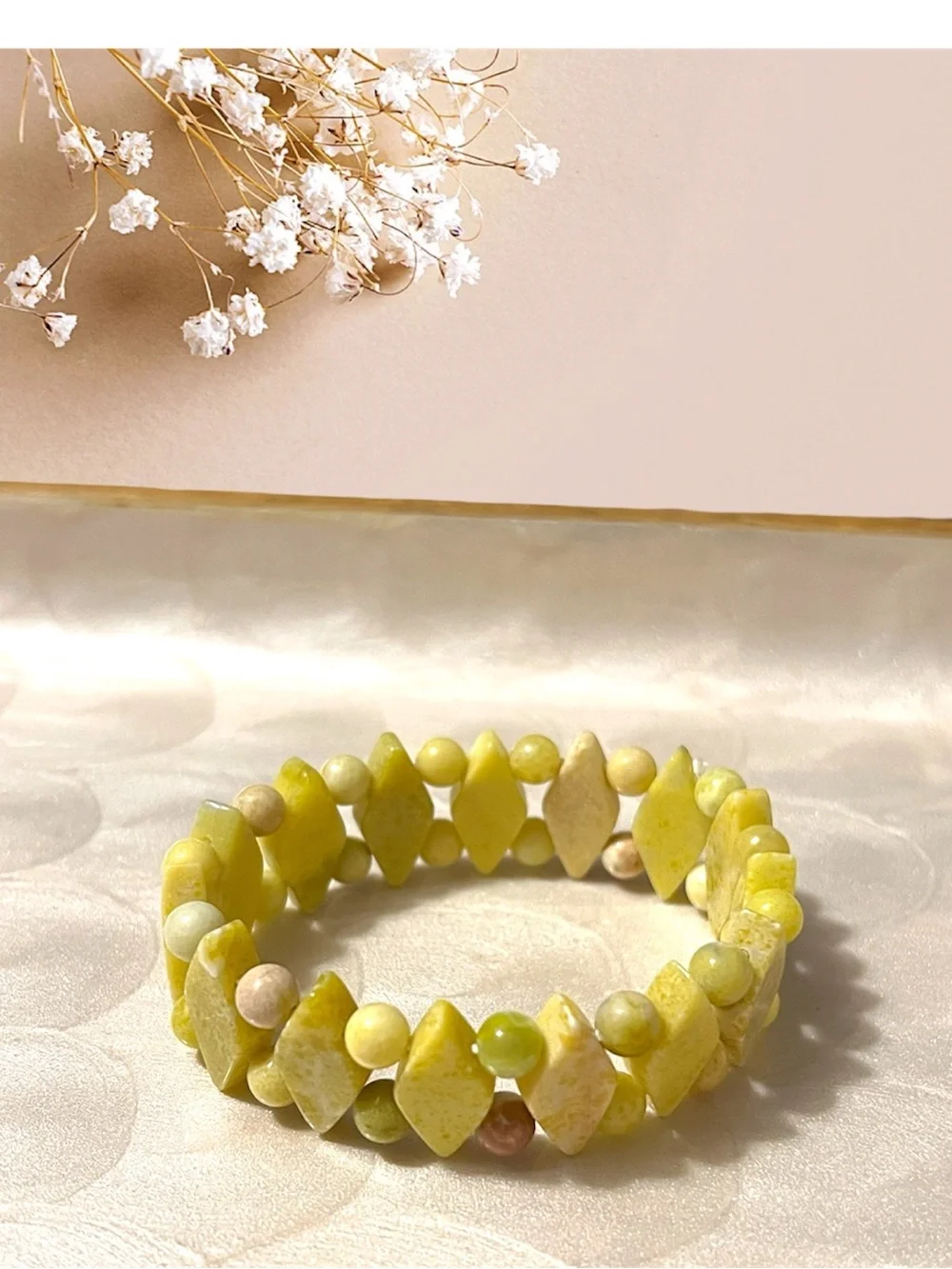 Pineapple Jasper Stone Beaded Stretch Bracelet - Picture 3 of 3